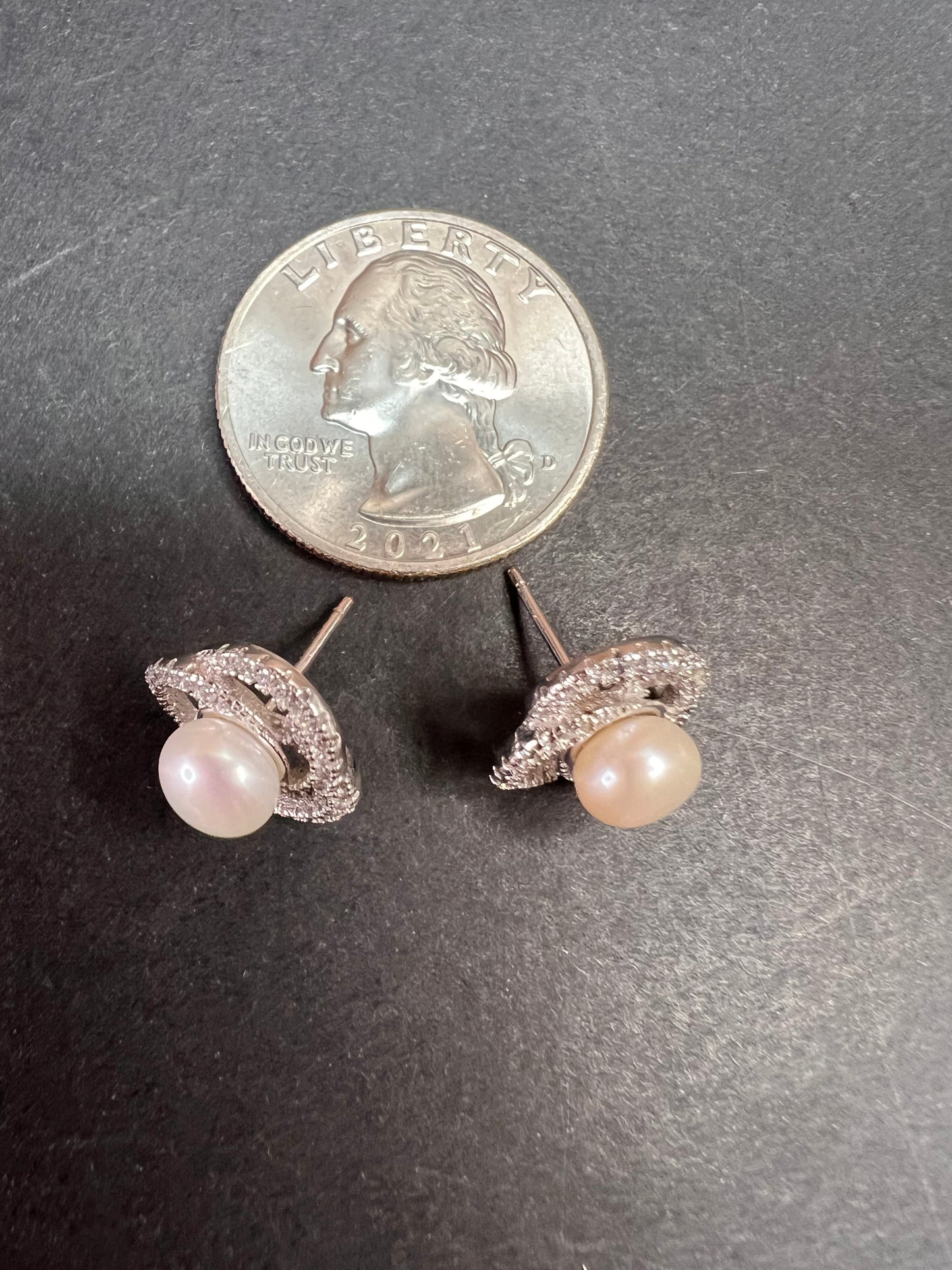 Cultured pearl swirl stud earrings in sterling silver with cz accents