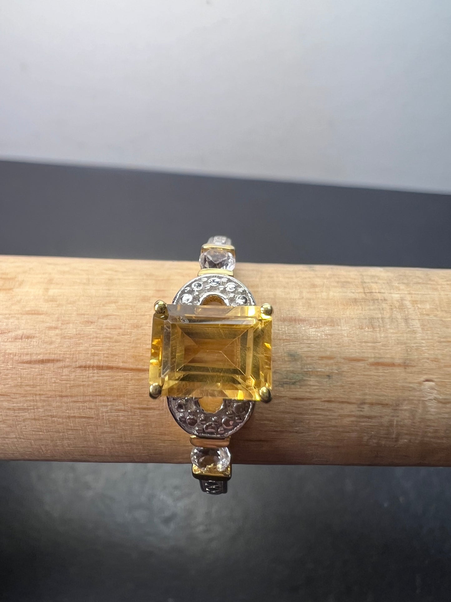 Citrine and white topaz ring in gold over sterling silver size 9