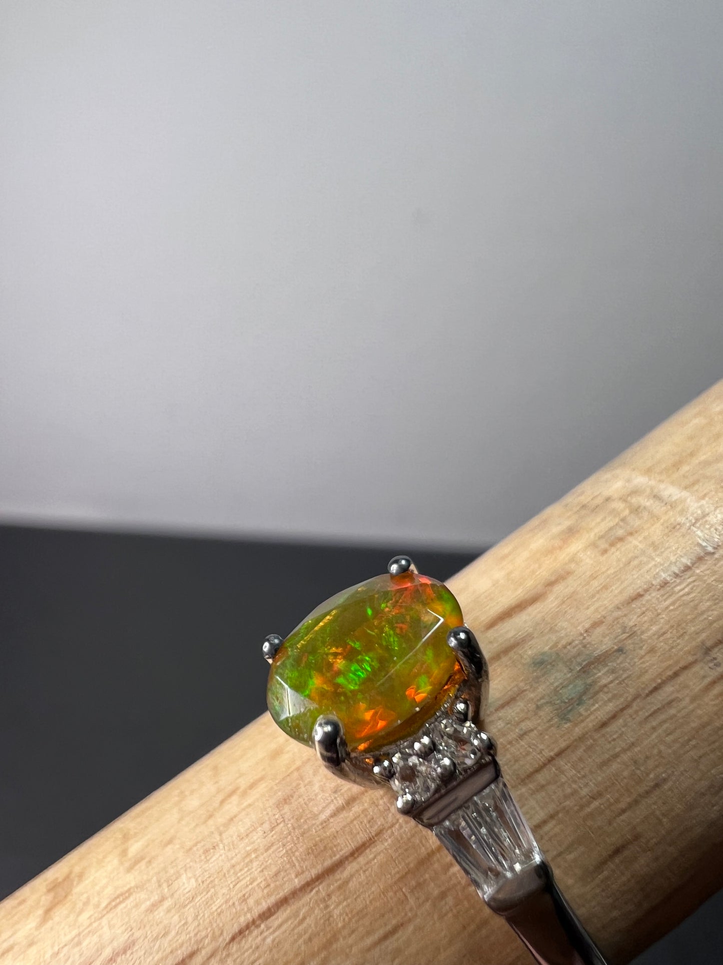 Ethiopian opal and white topaz sterling silver ring size 9