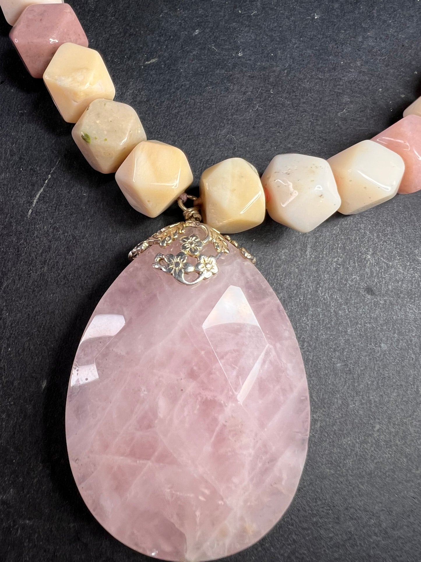 NEW pink opal and rose quartz Sterling silver necklace