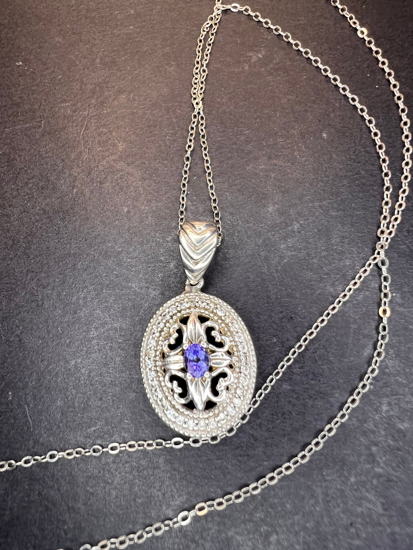 Tanzanite and zircon sterling silver pendant and chain necklace