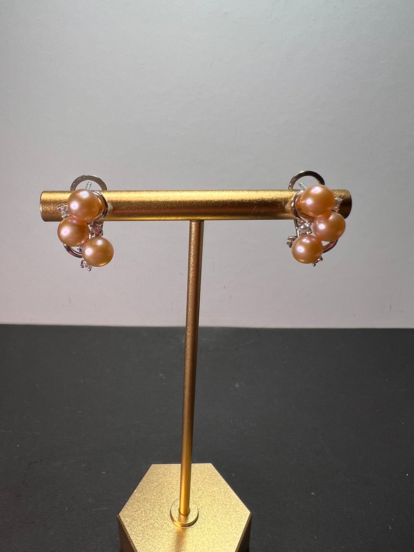 Pink Cultured Freshwater Pearl and White Cubic Zirconia Rhodium Over Sterling Silver Earrings