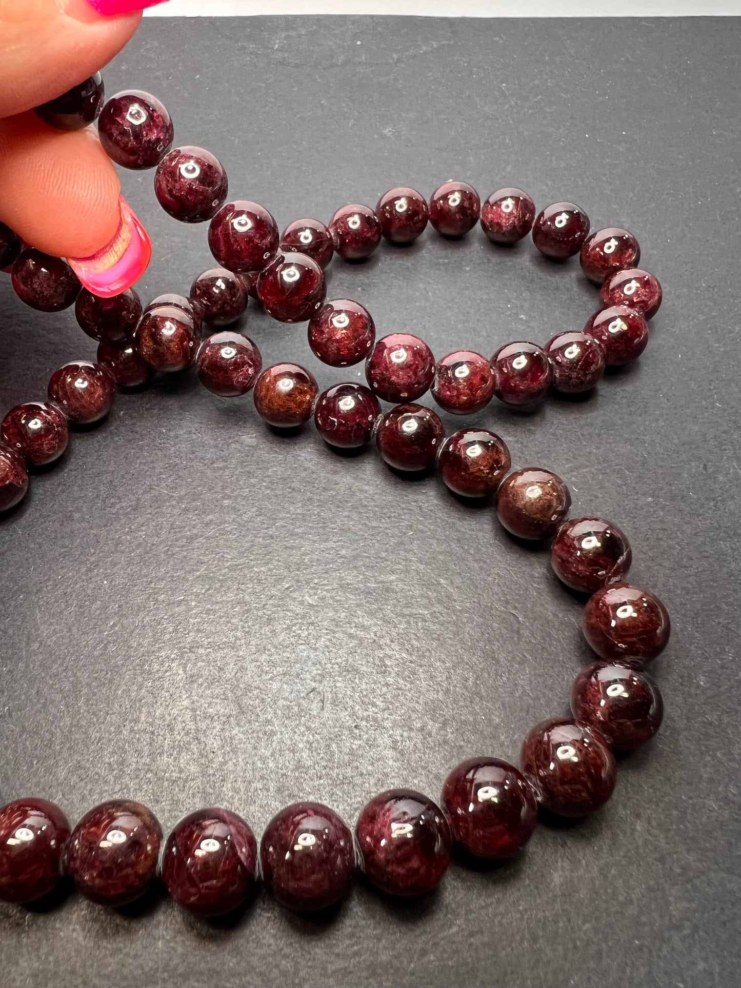 Garnet beaded necklace with sterling silver clasp