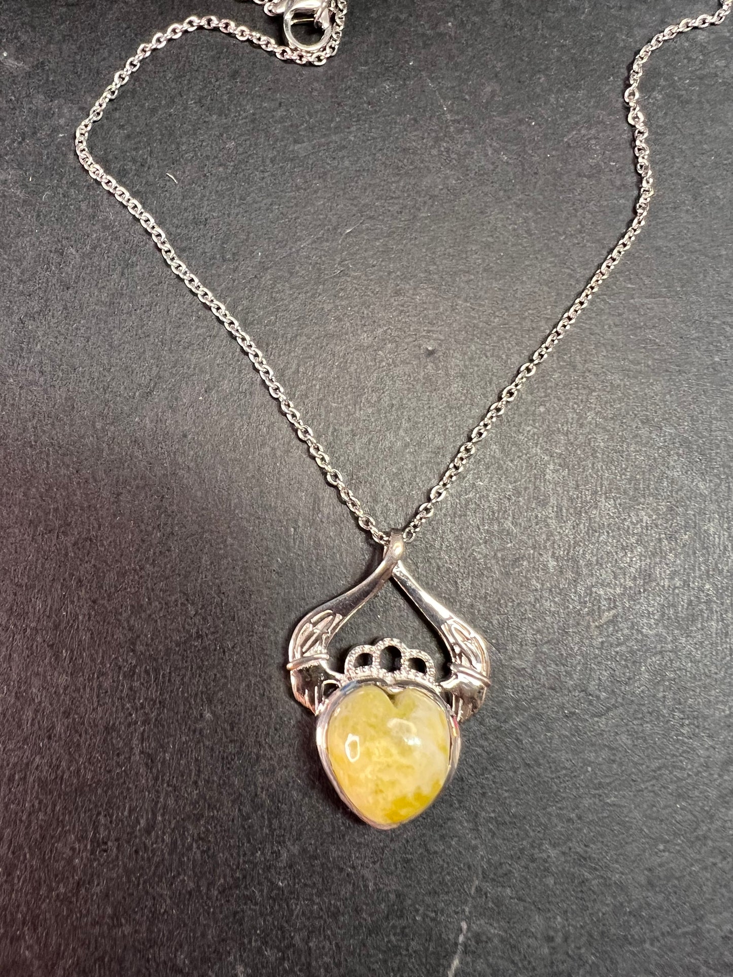 NEW Connemara marble claddagh pendant in sterling silver