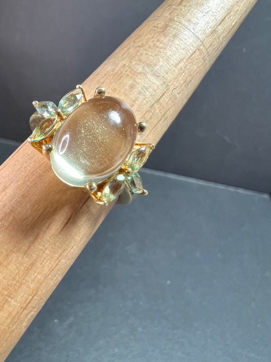 Champagne Quartz & Apatite Vermeil Ring Size 9