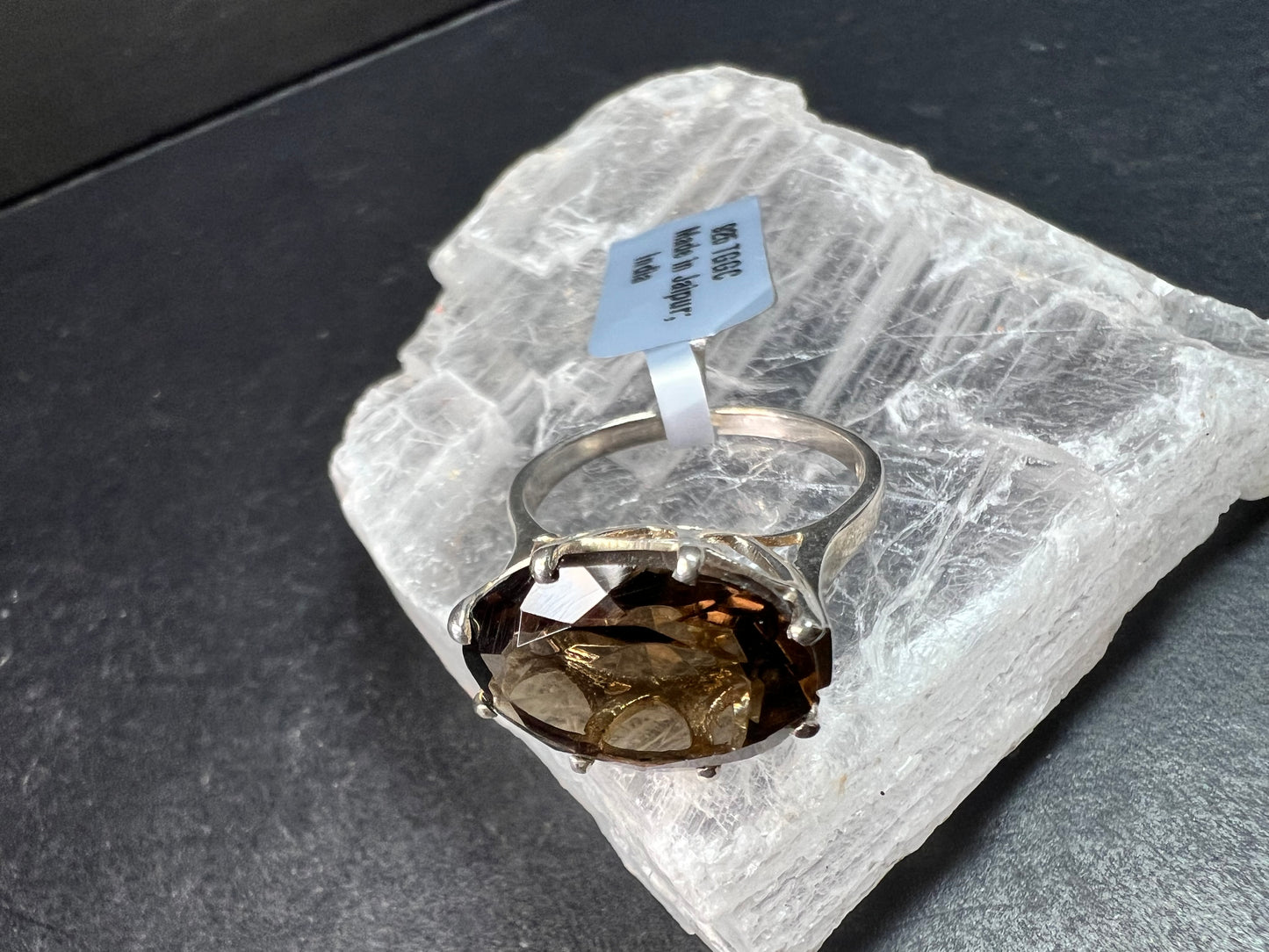 Smoky Quartz 925 Sterling Silver Statement Ring Size 9