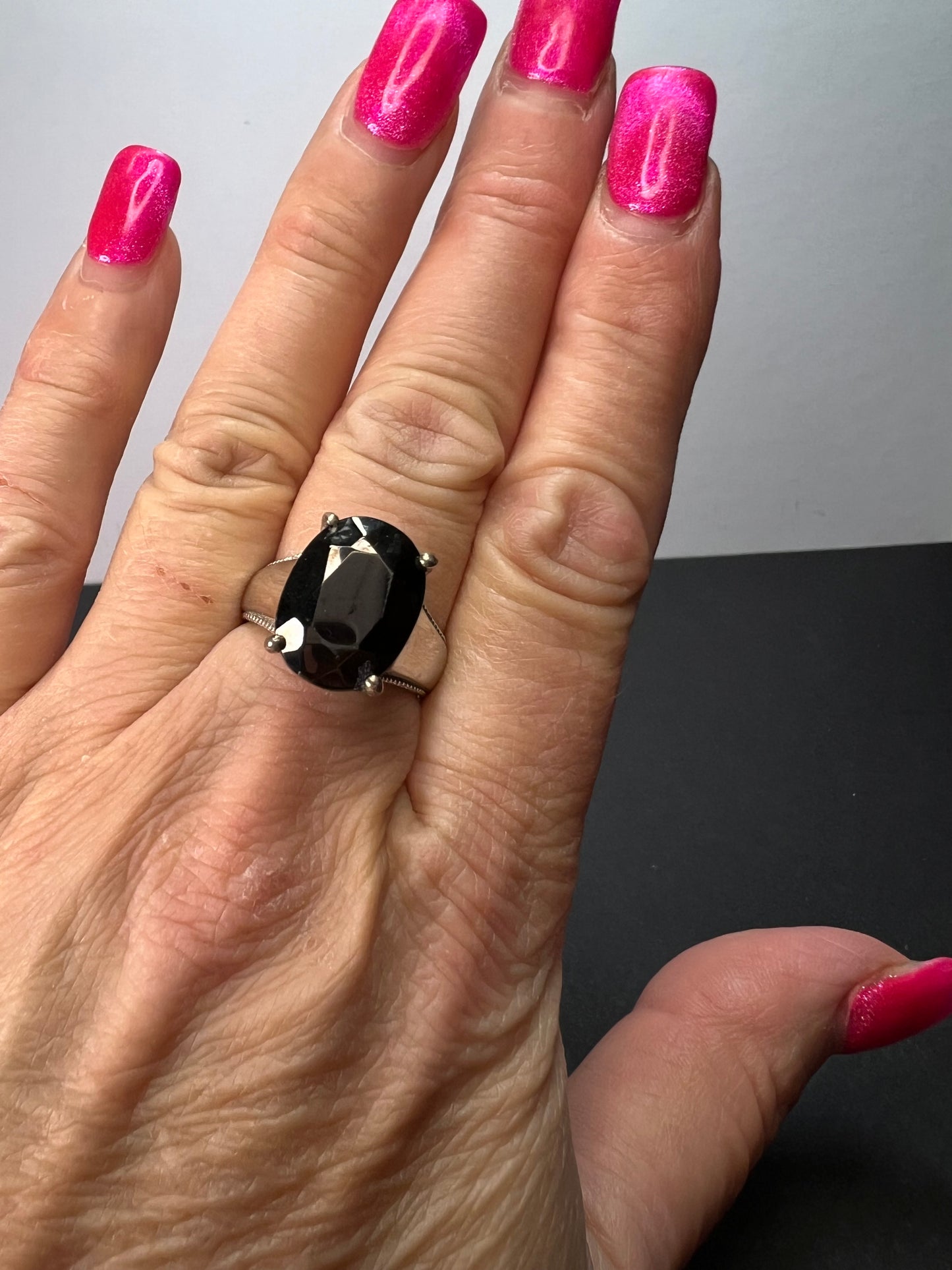 Faceted shungite sterling silver ring size 9