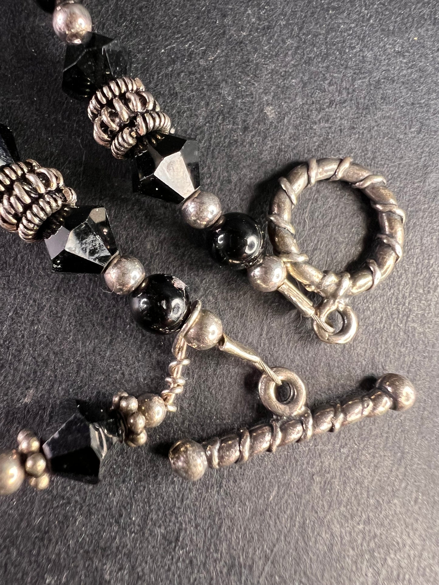 Black Swarovski Crystal & Bali Sterling Silver Beaded Bracelet – 7.75”