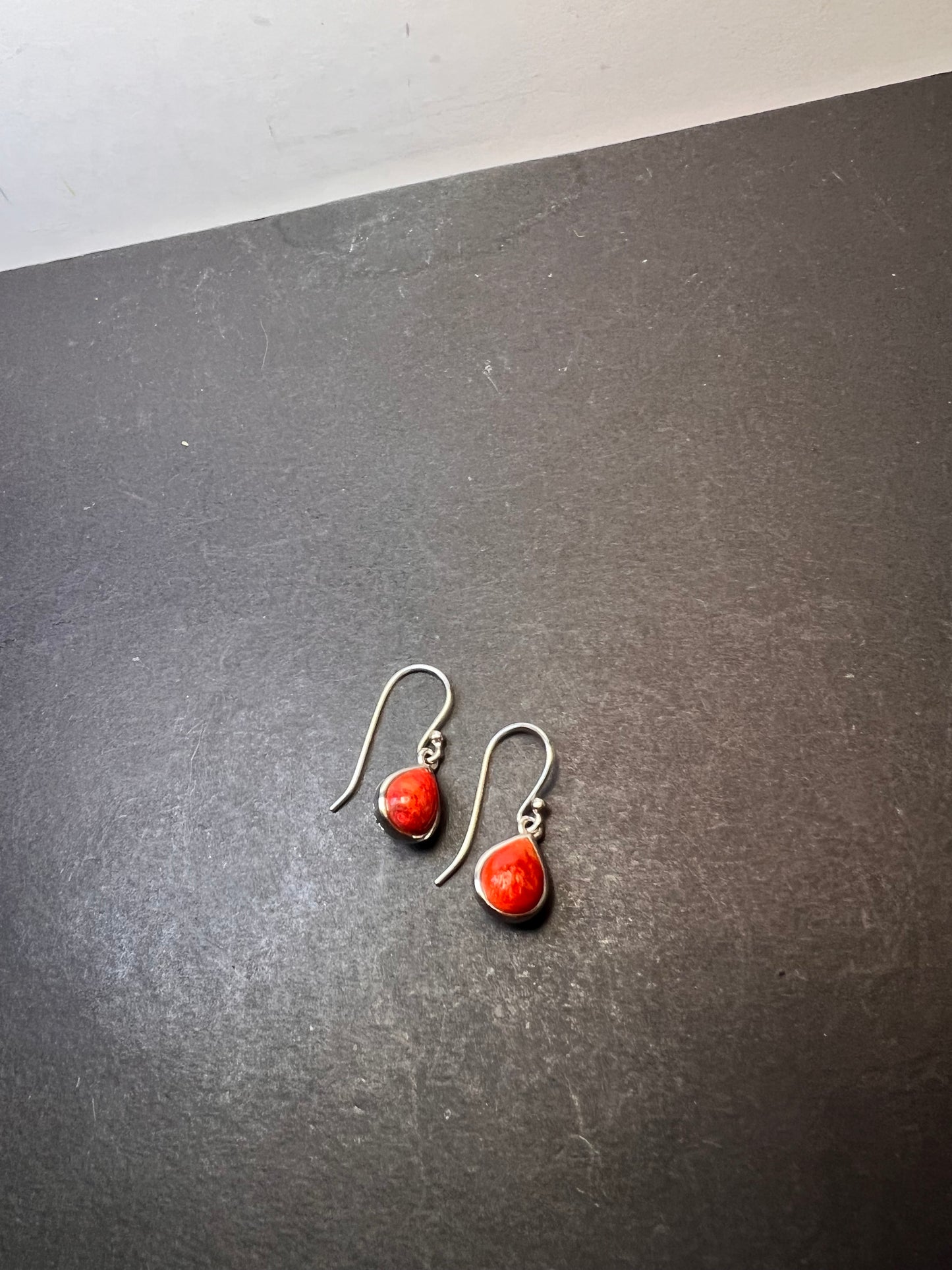 Red sponge coral sterling silver teardrop earrings