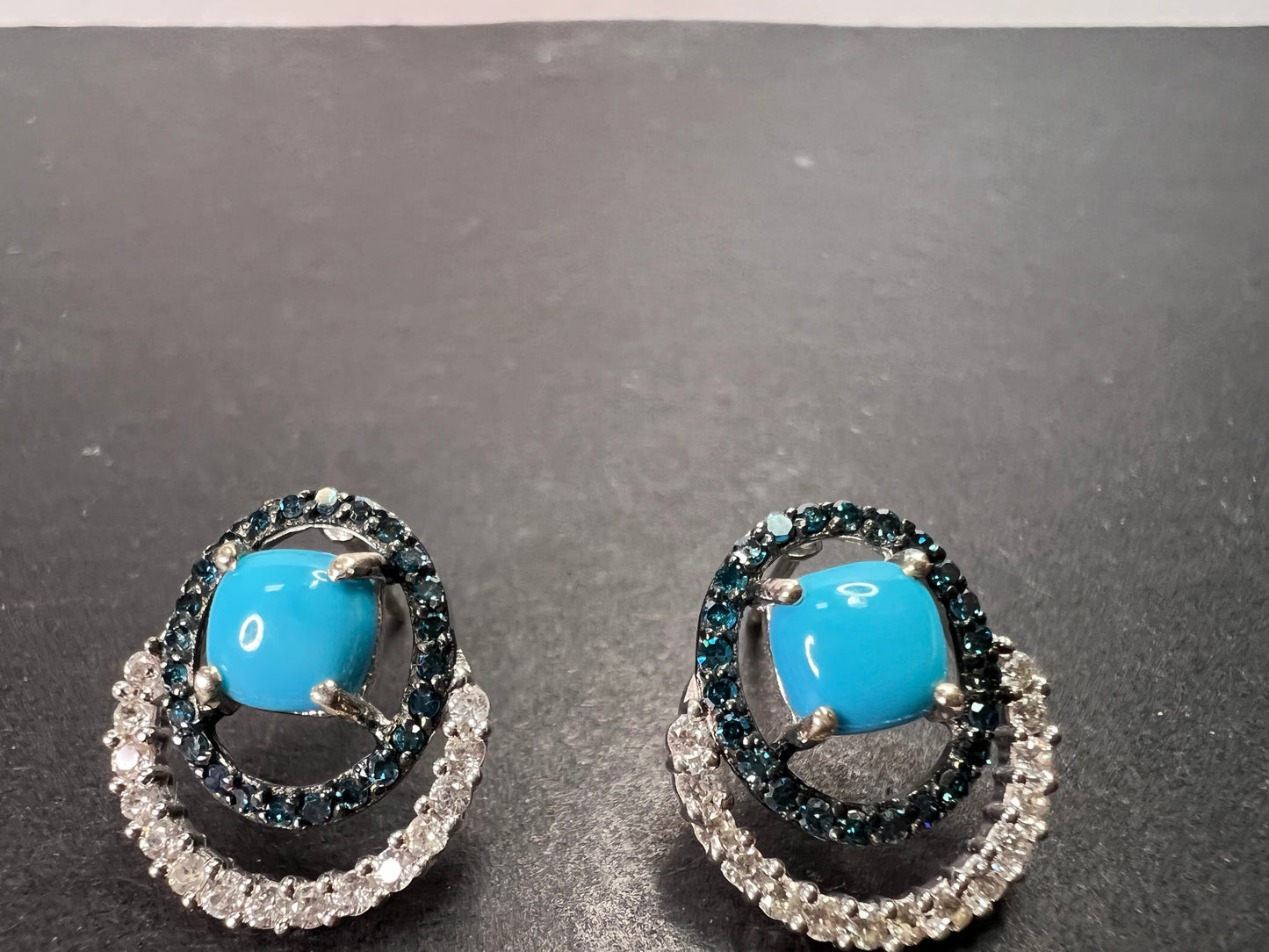 Sleeping Beauty turquoise and blue diamond double ring earrings in platinum over sterling silver