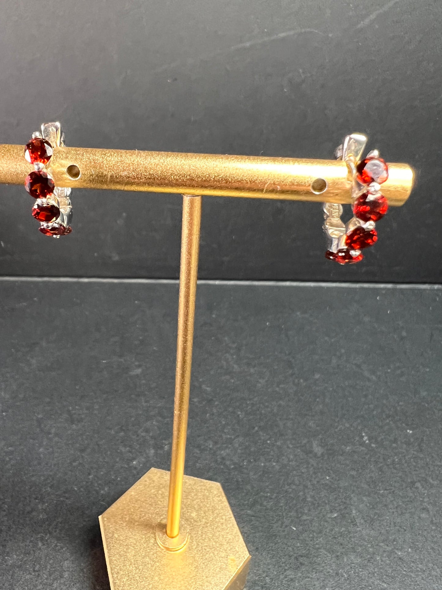 Sterling Silver Garnet Inside-Out Hoop Earrings 925 Thailand Pre Owned