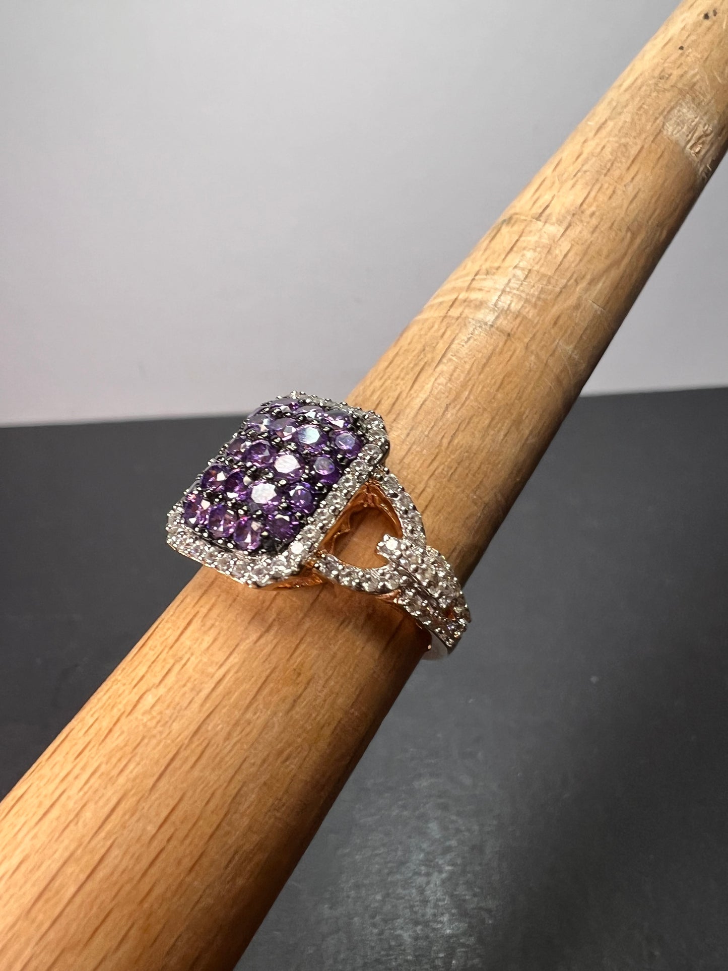 Bella Luce purple and white CZ rose gold over sterling silver cocktail ring size 9