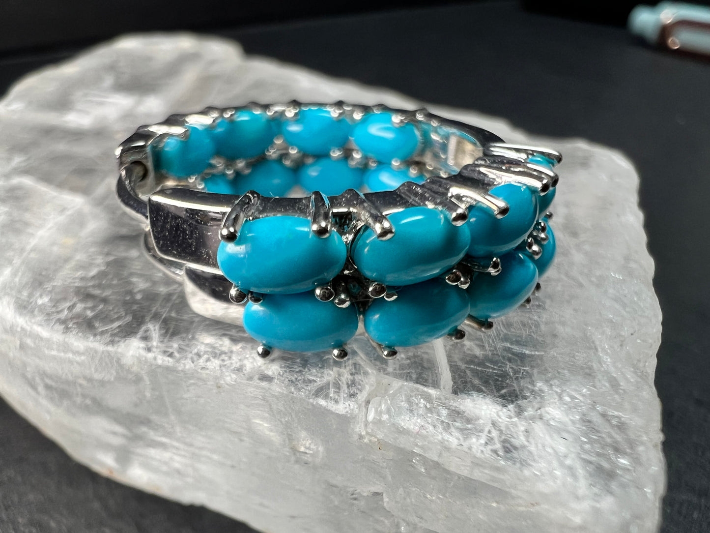 Sterling Silver Turquoise Inside Out Hoop Earrings 925 Estate Like New