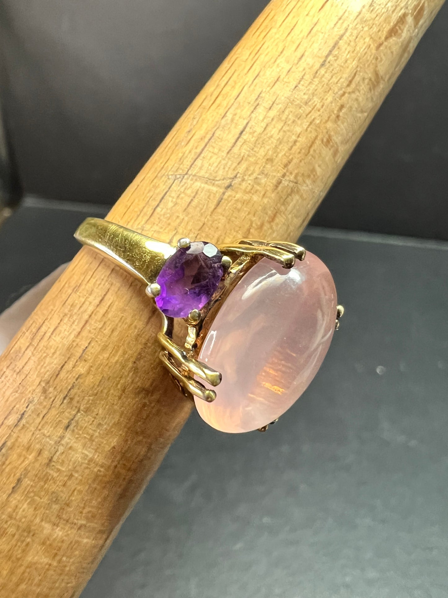Rose Quartz & Amethyst Gold Plated 925 Ring Size 7 NWT
