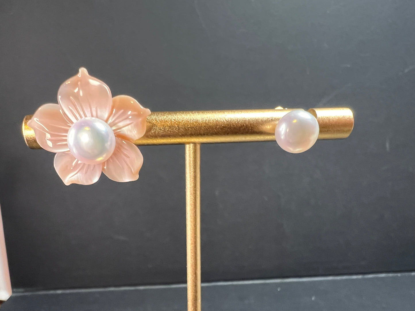 Vintage dead stock set of mother of pearl plumeria stud earrings in sterling silver