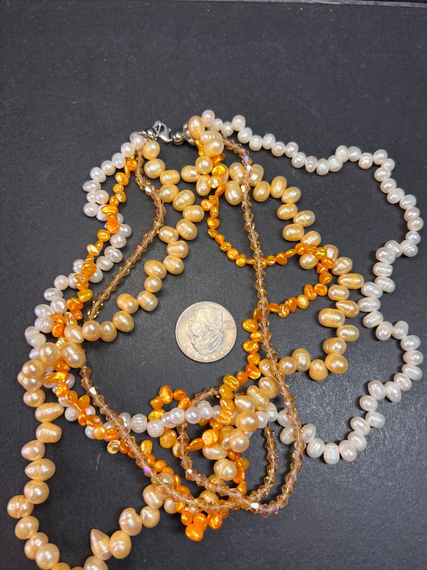 NEW yellow freshwater pearl multi strand necklace with sterling silver clasp