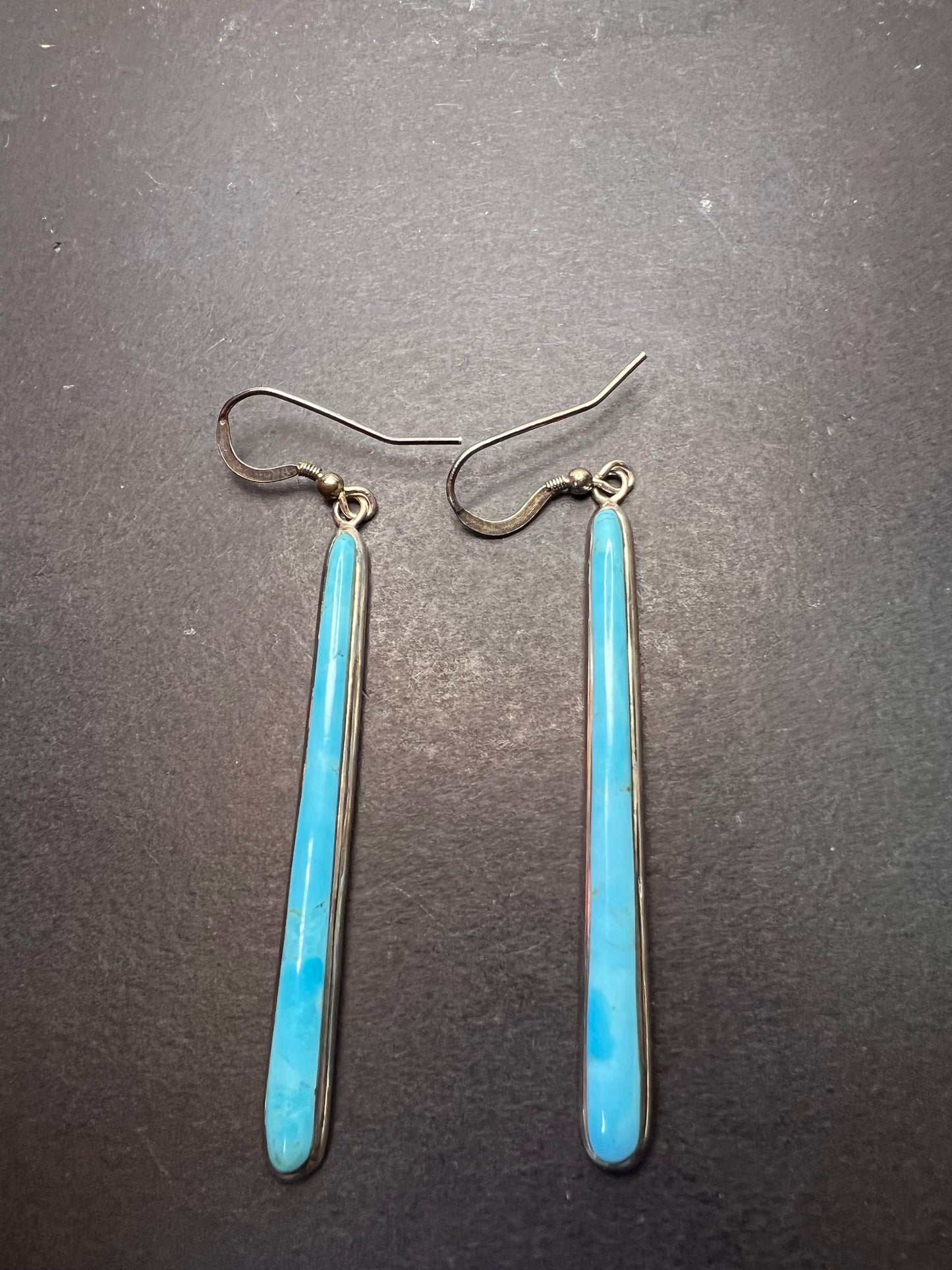 Kingman turquoise long sterling silver dangle earrings