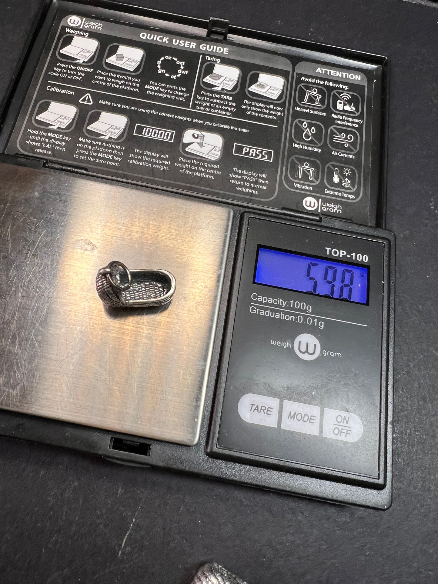 MCM Vintage Sterling Silver Baby Moses Basket Cradle Charm Pendant