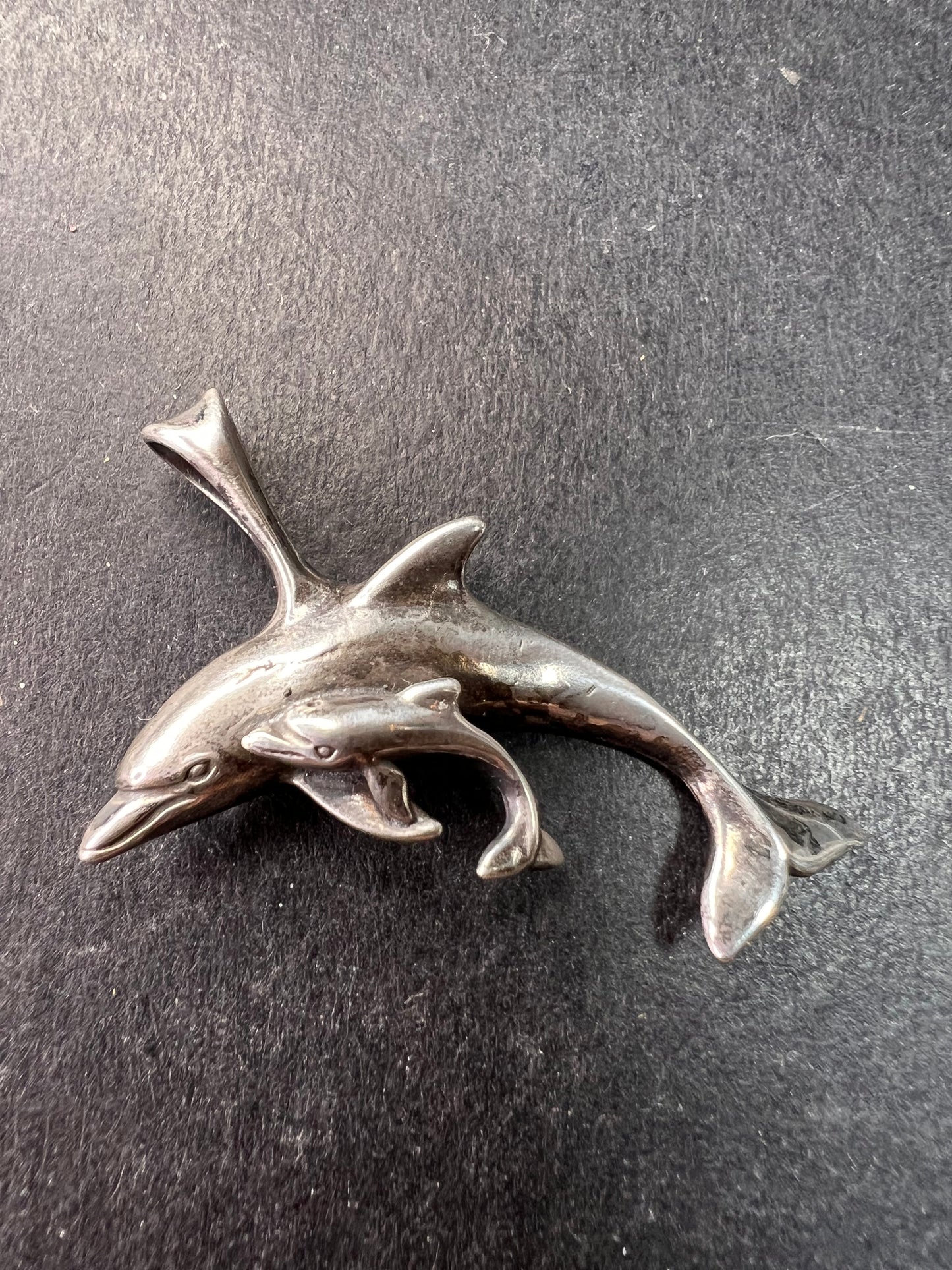 Vintage Sterling Silver Dolphin & Calf Pendant Charm Dead Stock