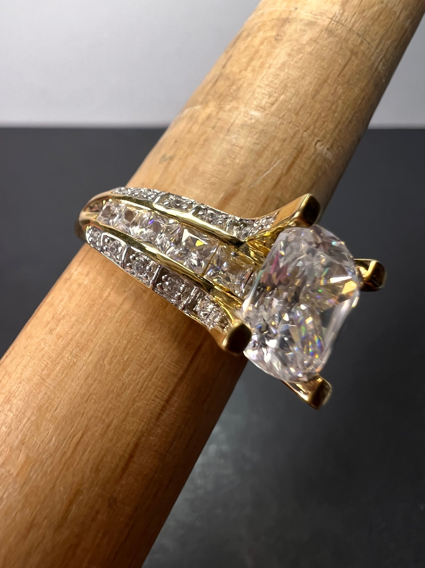 Cubic Zirconia 18k Yellow Gold Over Silver Ring 7.77ctw size 9