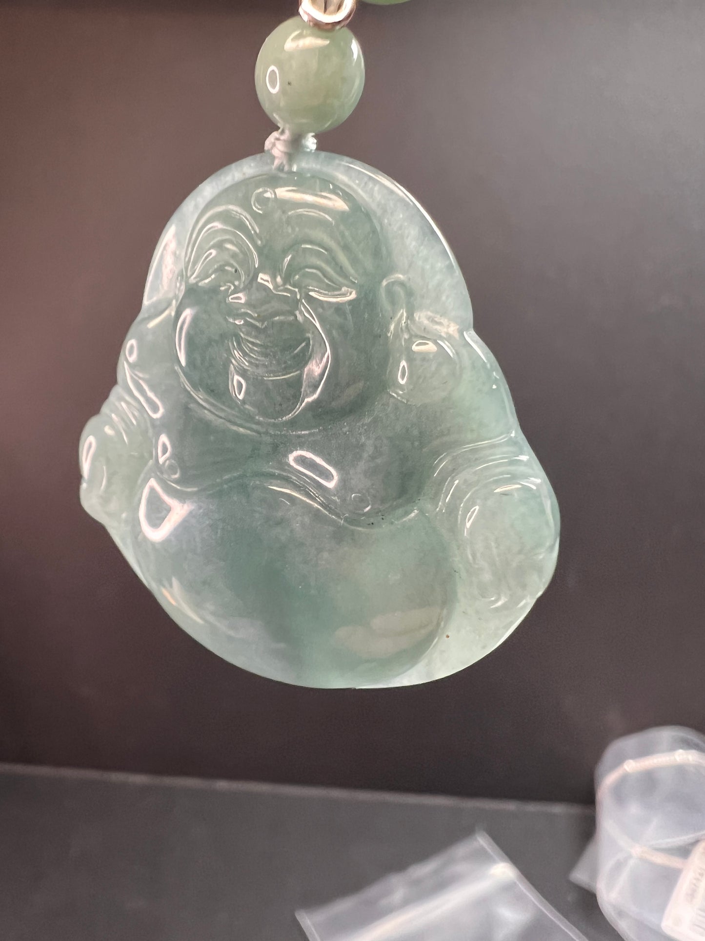 NEW Olmec Jadeite carved Buddha necklace in sterling silver