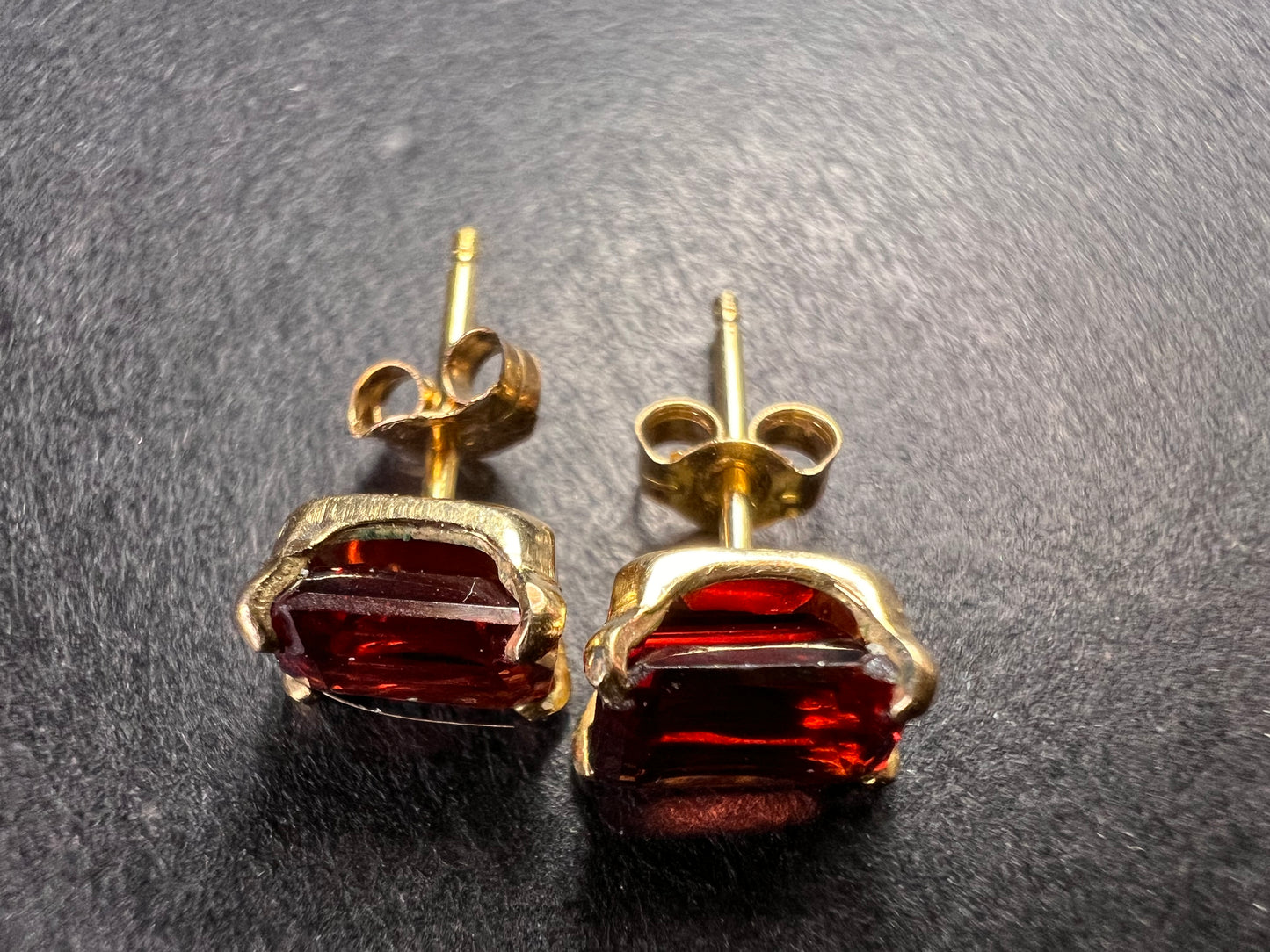14k Gold Emerald-Cut Garnet Stud Earrings