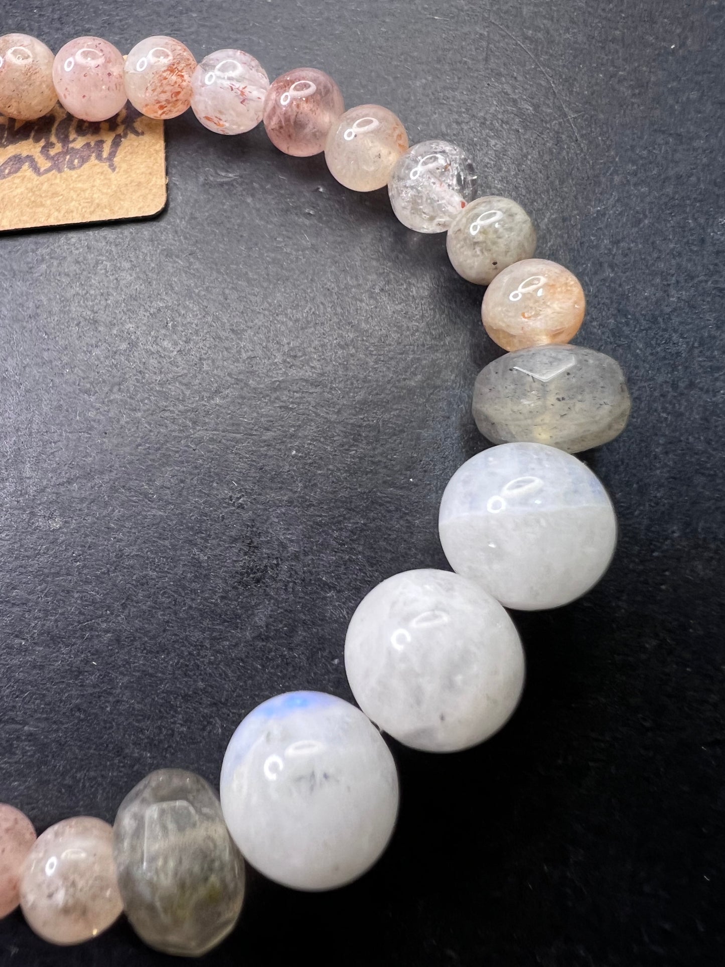 Sunstone , rainbow moonstone, and labradorite stretch bracelet 7 inch