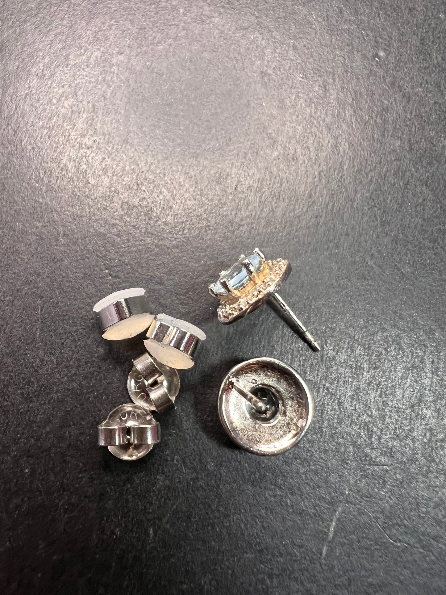 NEW blue topaz and diamond sterling silver stud earrings