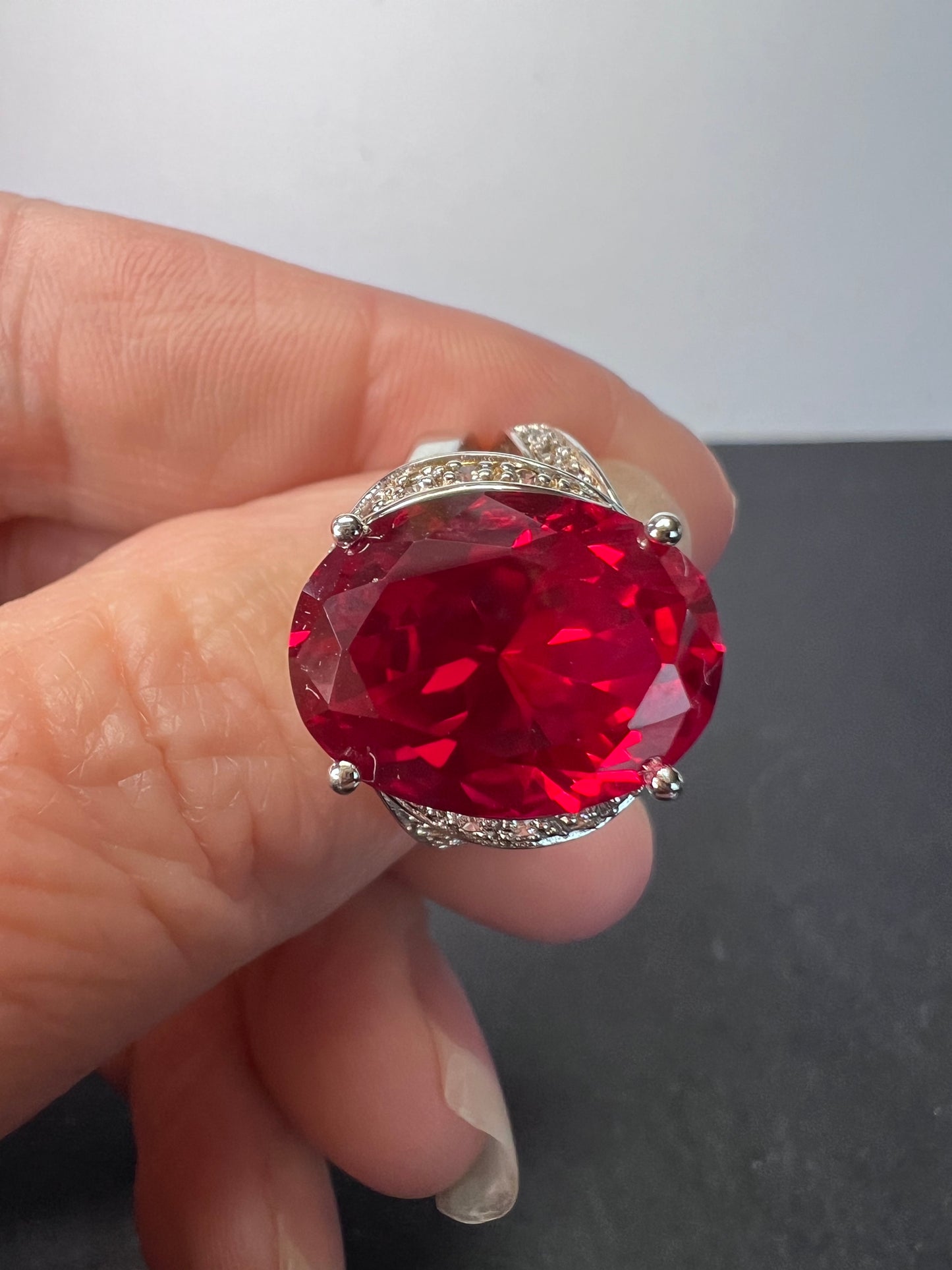 Lab created ruby cocktail ring in sterling silver size 9