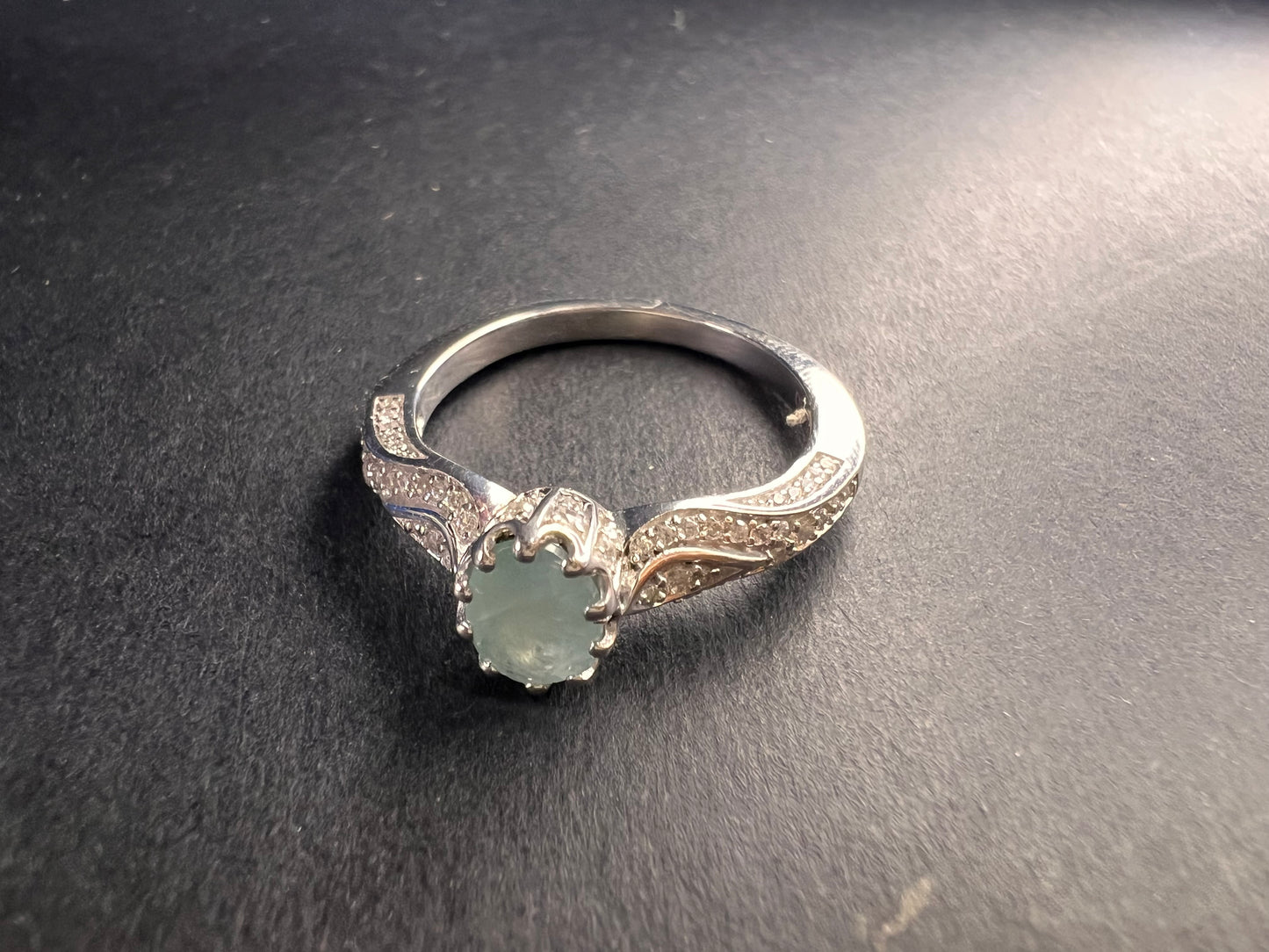 NEW grandidierite and zircon crown ring in rhodium over sterling silver size 8