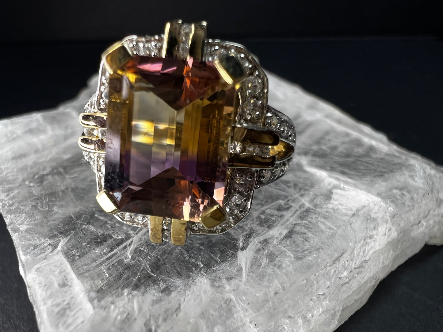 Vintage Ametrine Emerald Cut Ring Gold Over Sterling White Zircon Size 7