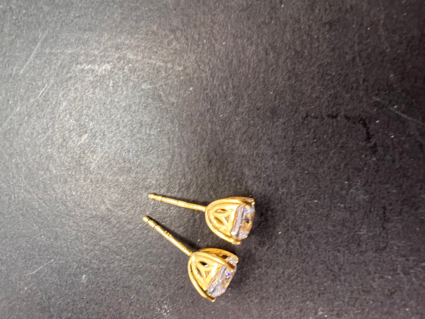 Swarovski CZ gold over Sterling silver solitaire stud earrings