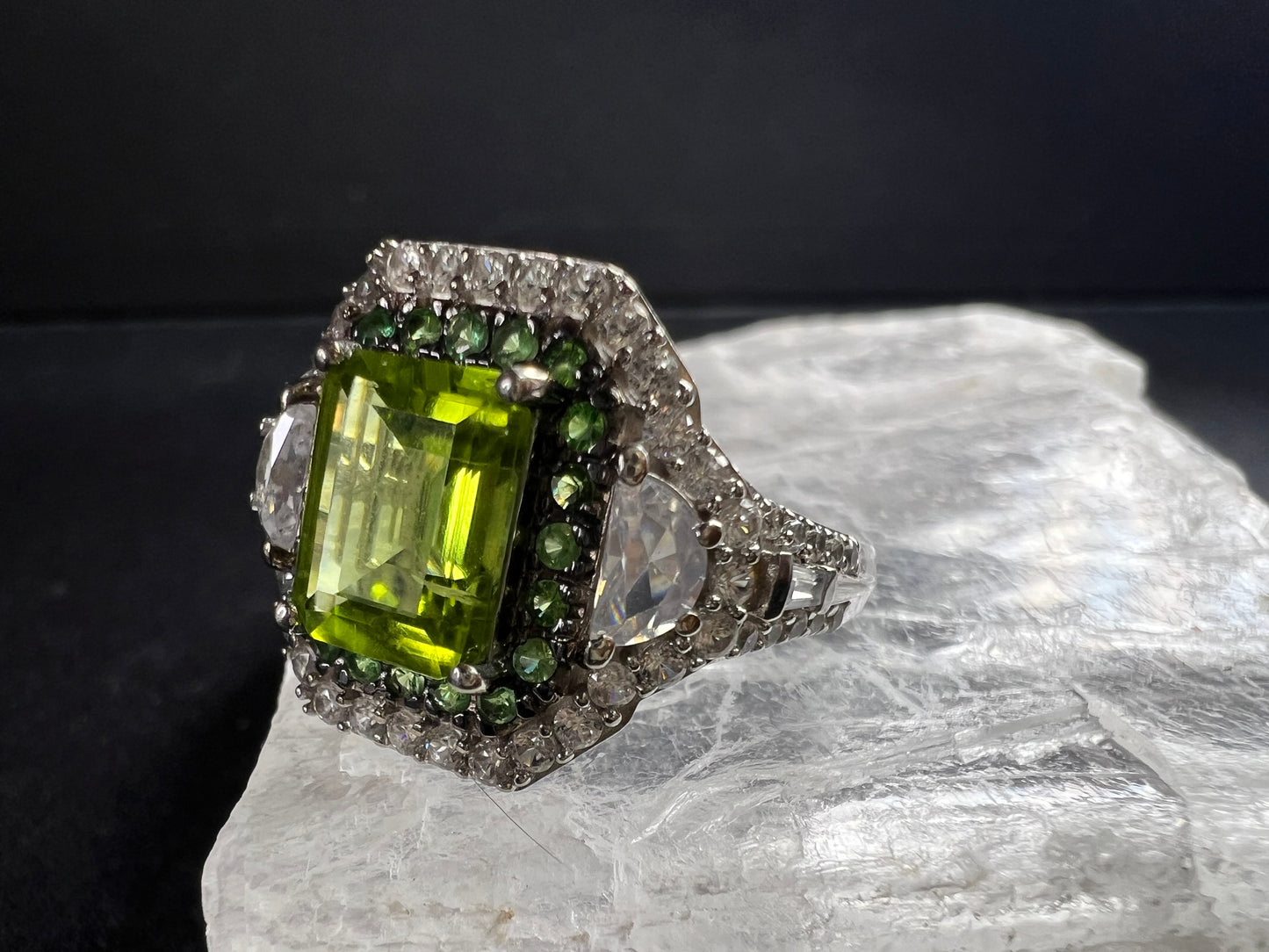 NEW Peridot Tsavorite Zircon Halo Ring 4.30ctw Sz 8