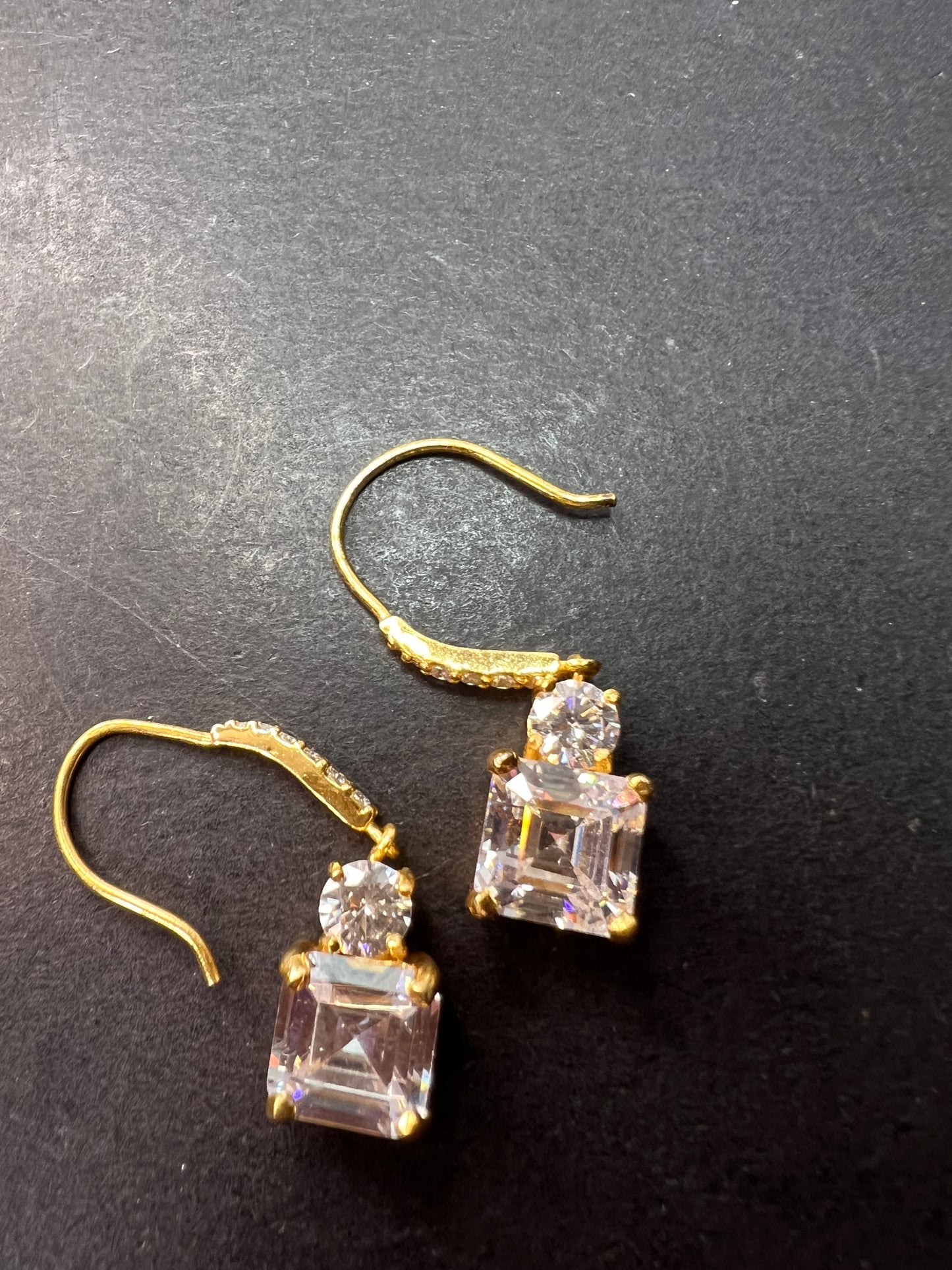 White Cubic Zirconia Asscher Cut 18k Yellow Gold Over Sterling Silver Dangle Earrings 9.40ctw