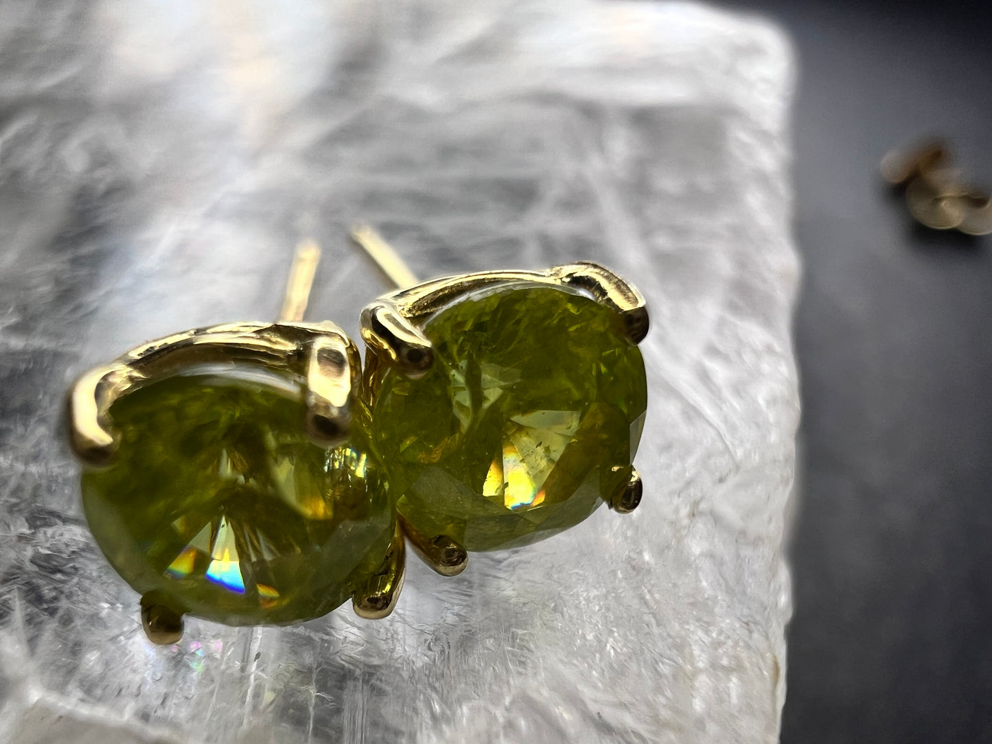 Rare Sphene Titanite Stud Earrings in 14k Yellow Gold