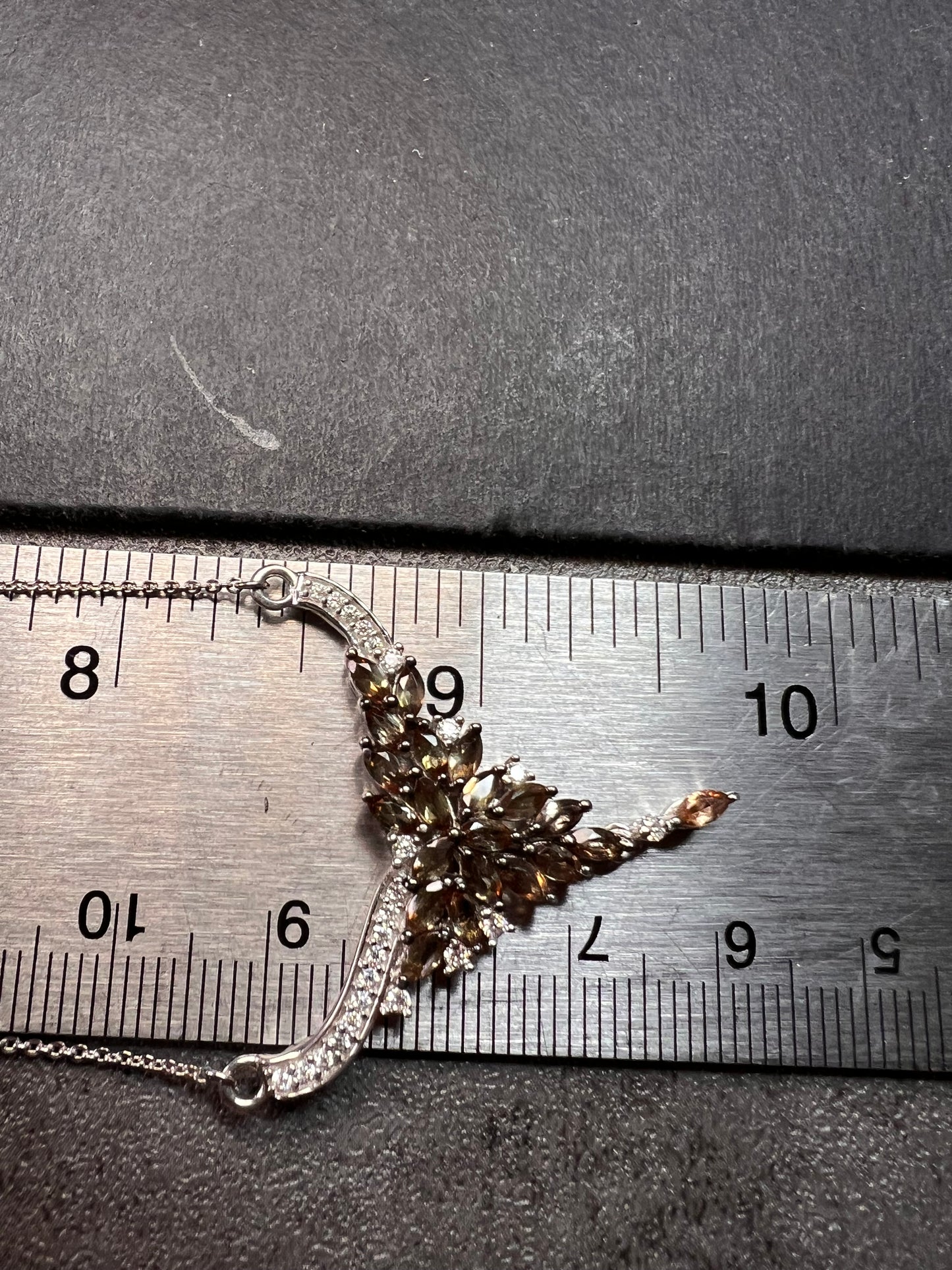 NEW Andalusite and Moissanite floral necklace in rhodium over sterling silver