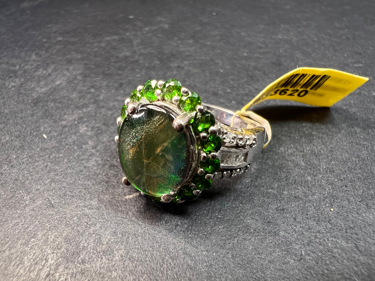 NEW with tag ammolite and diamond sterling silver ring size 7