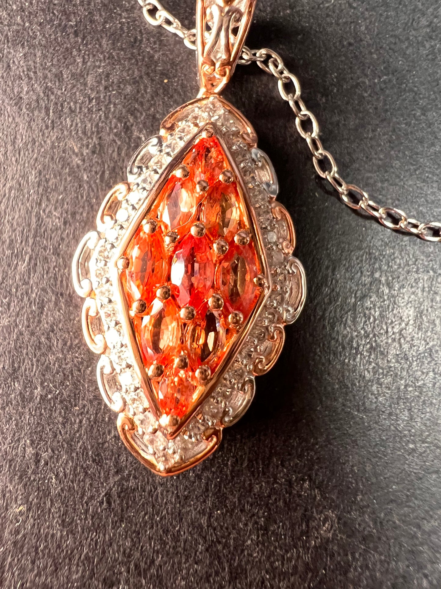 Padparadscha Sapphire Pendant | Sterling Silver Two-Tone | Gems by Valitutti