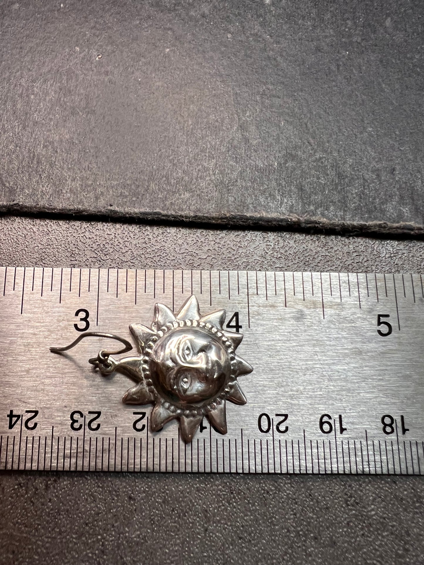 Vintage Sterling Silver Sun Face Dangle Earrings 925