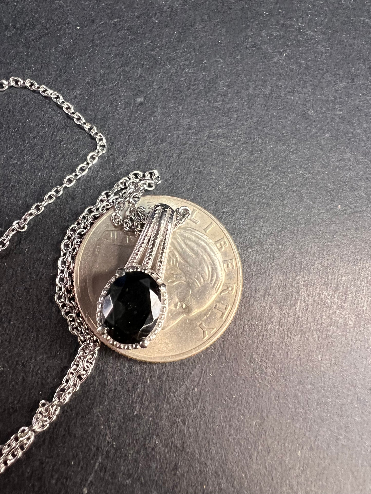 NEW black tourmaline stainless steel pendant and chain