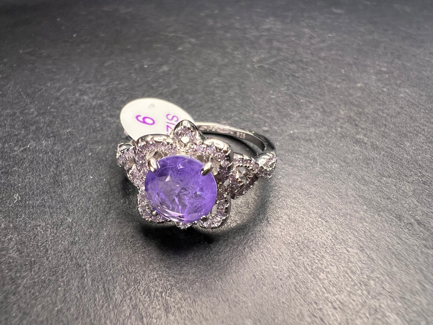 New Bomb Party Sterling Silver Lavender Simulated Amethyst Dinner Ring Sz 9