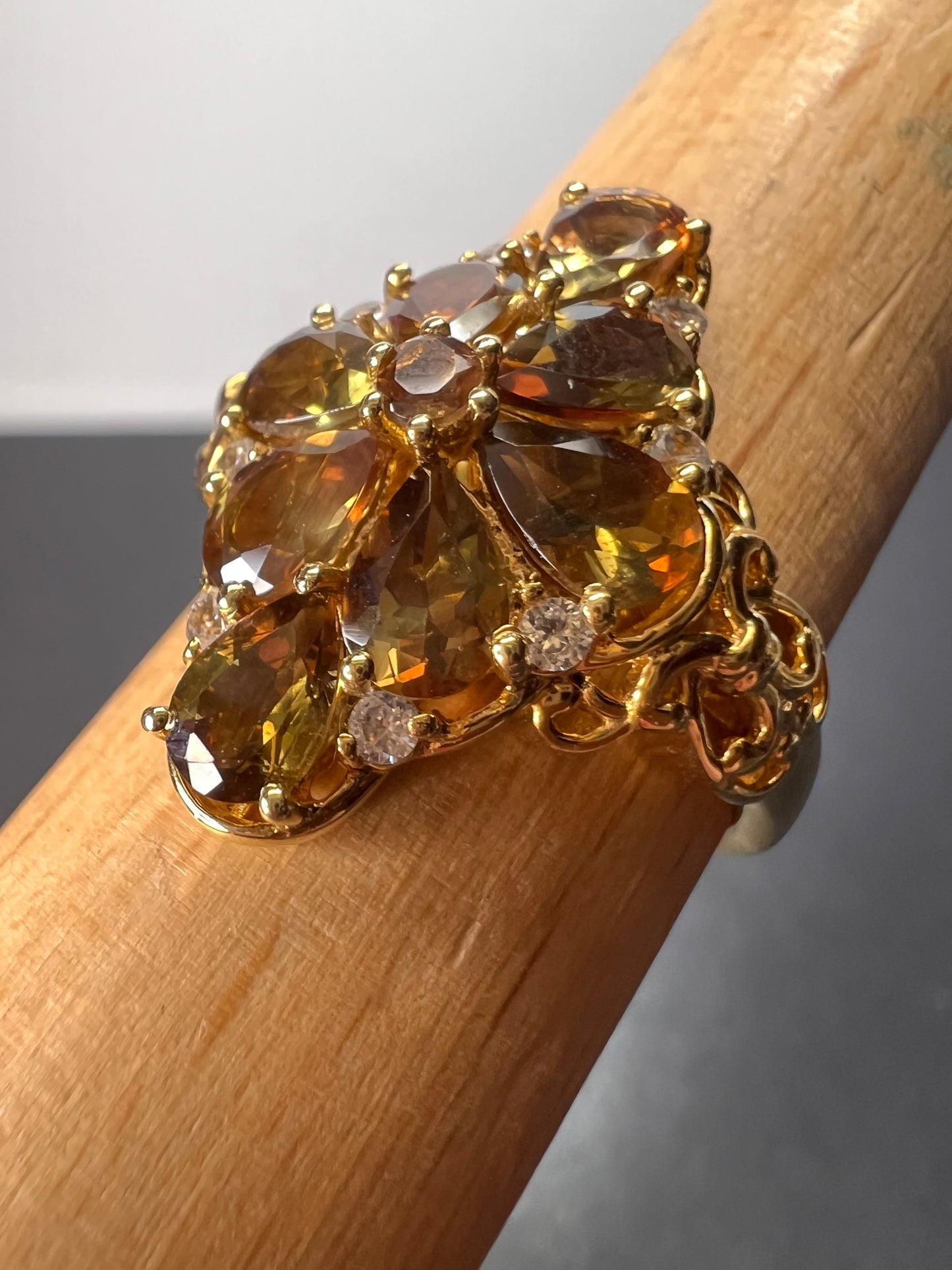 Andalusite and zircon cocktail ring in gold vermeil size 10