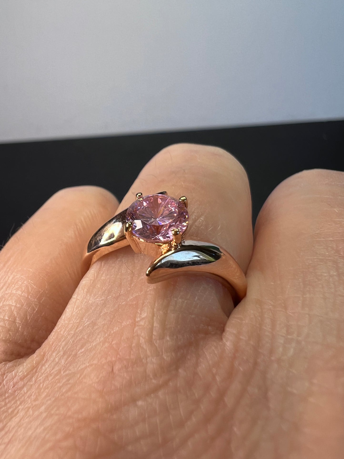 Pink CZ gold over sterling silver ring size 8