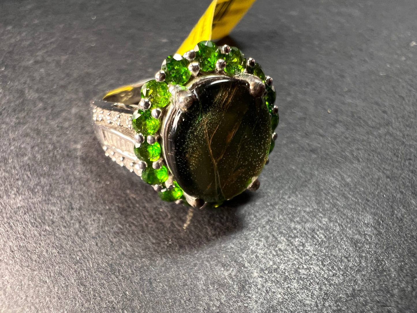 NEW with tag ammolite and diamond sterling silver ring size 7