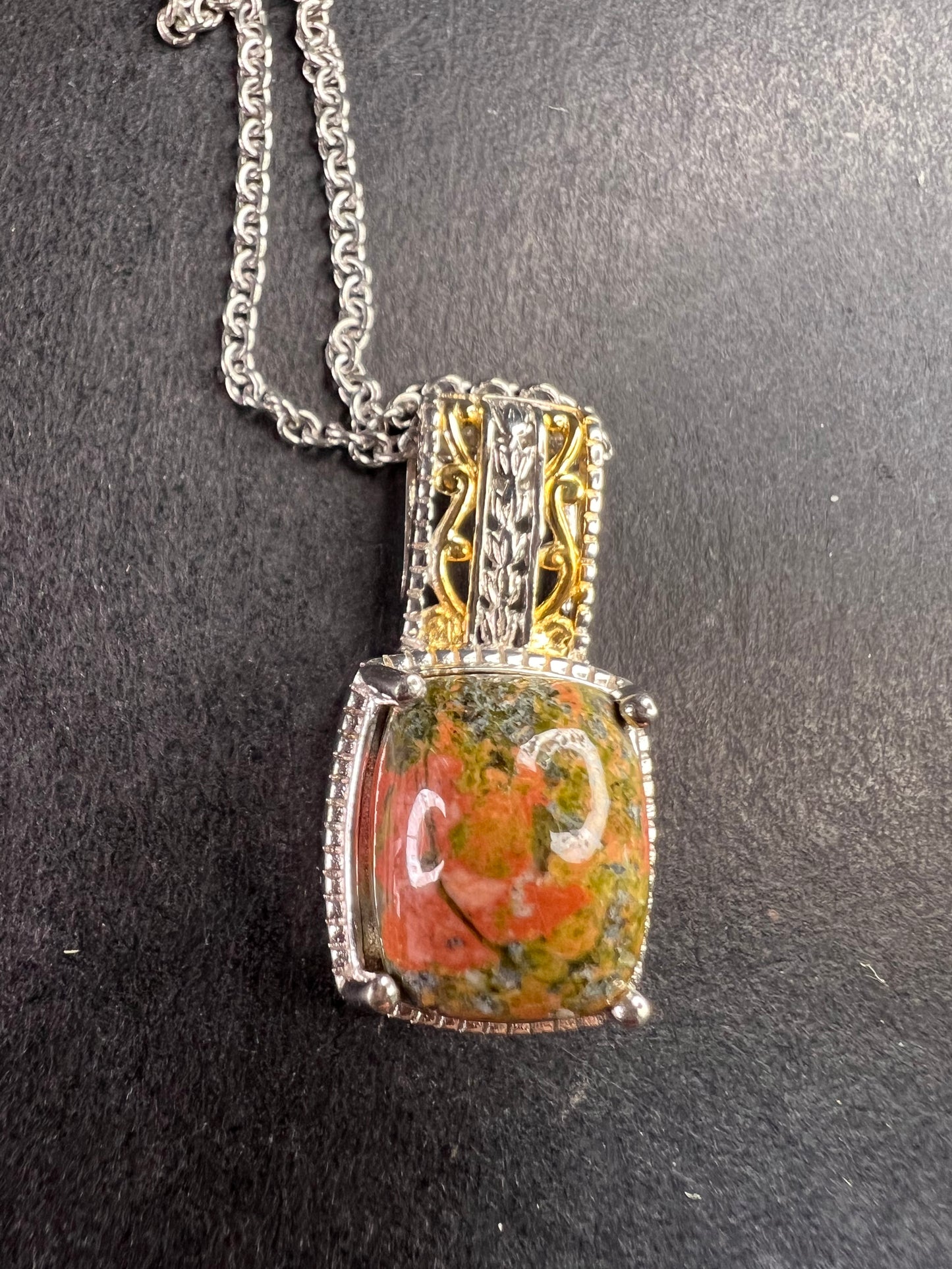 NEW Unakite pendant in gold and platinum over copper