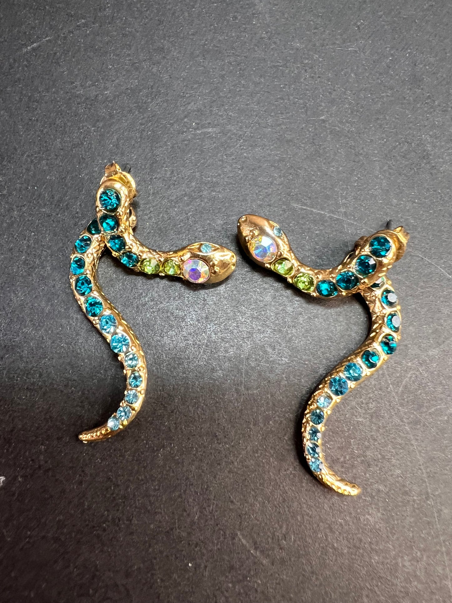 Betsey Johnson Gold-Tone Pavé Crystal Snake Front and Back Earrings