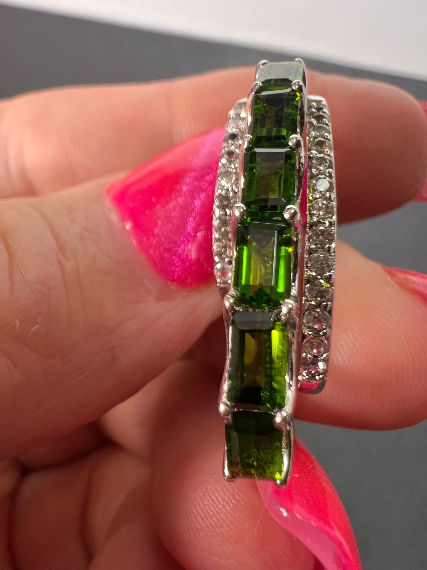 Chrome diopside platinum over sterling hoop earrings