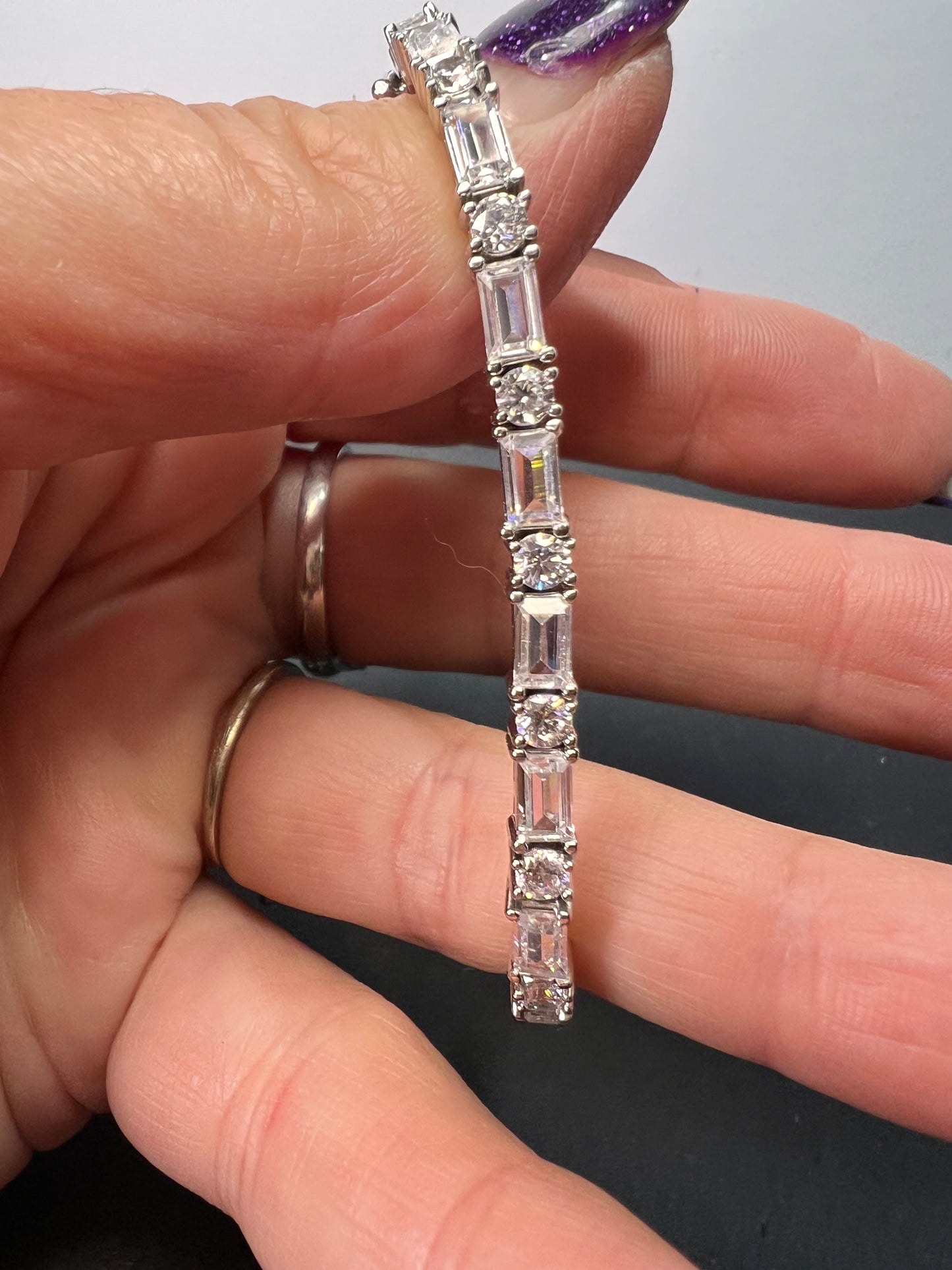 Cubic zirconia sterling silver tennis bracelet