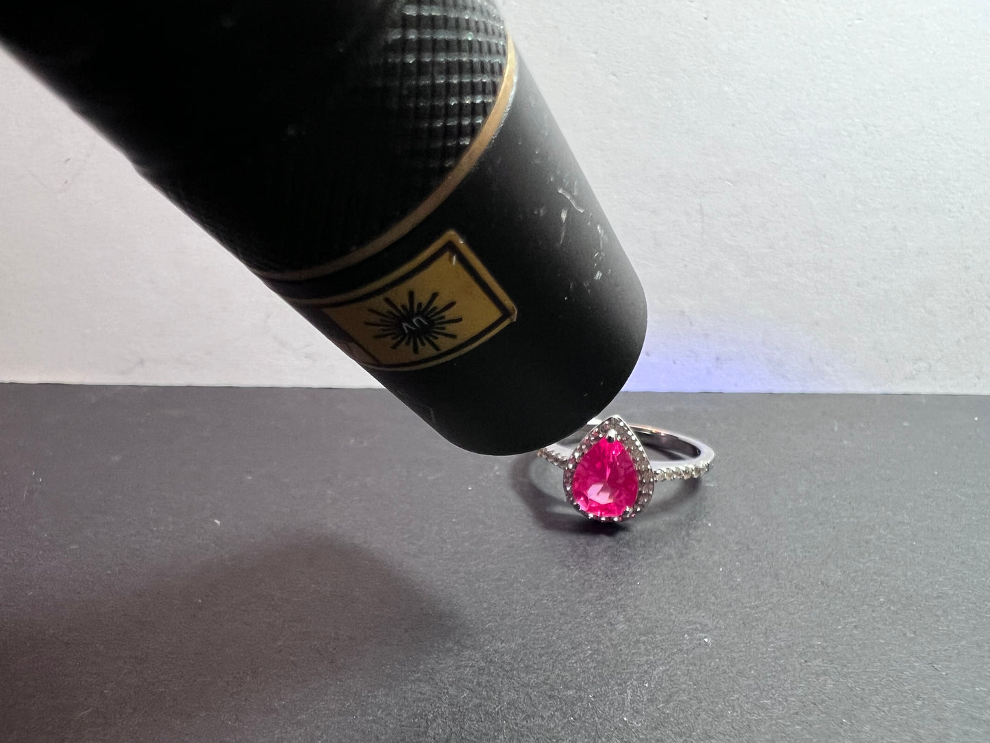 Barbie style lab pink sapphire sterling silver halo ring size 9