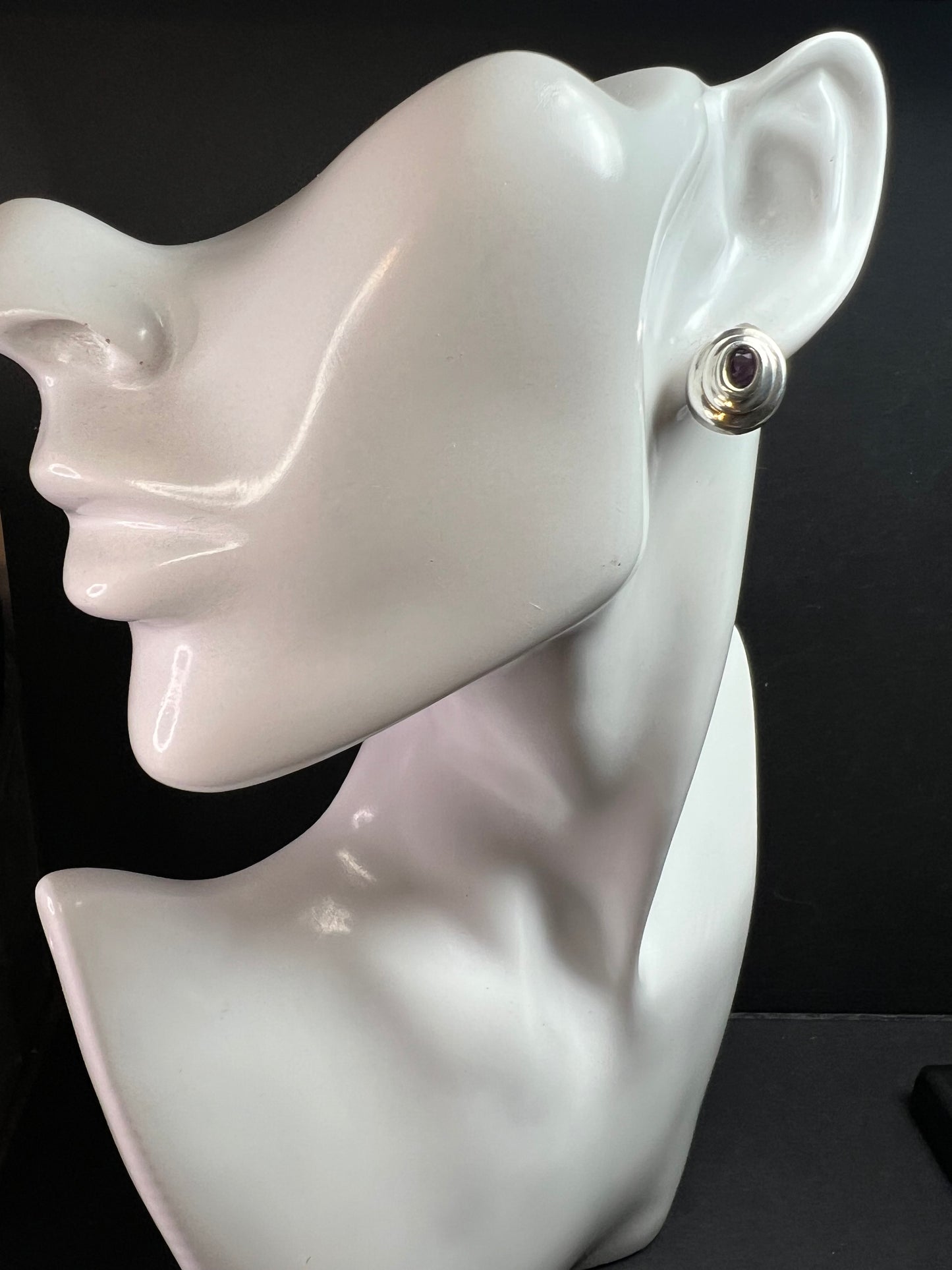 Vintage Sterling Silver Amethyst Modernist Stud Earrings